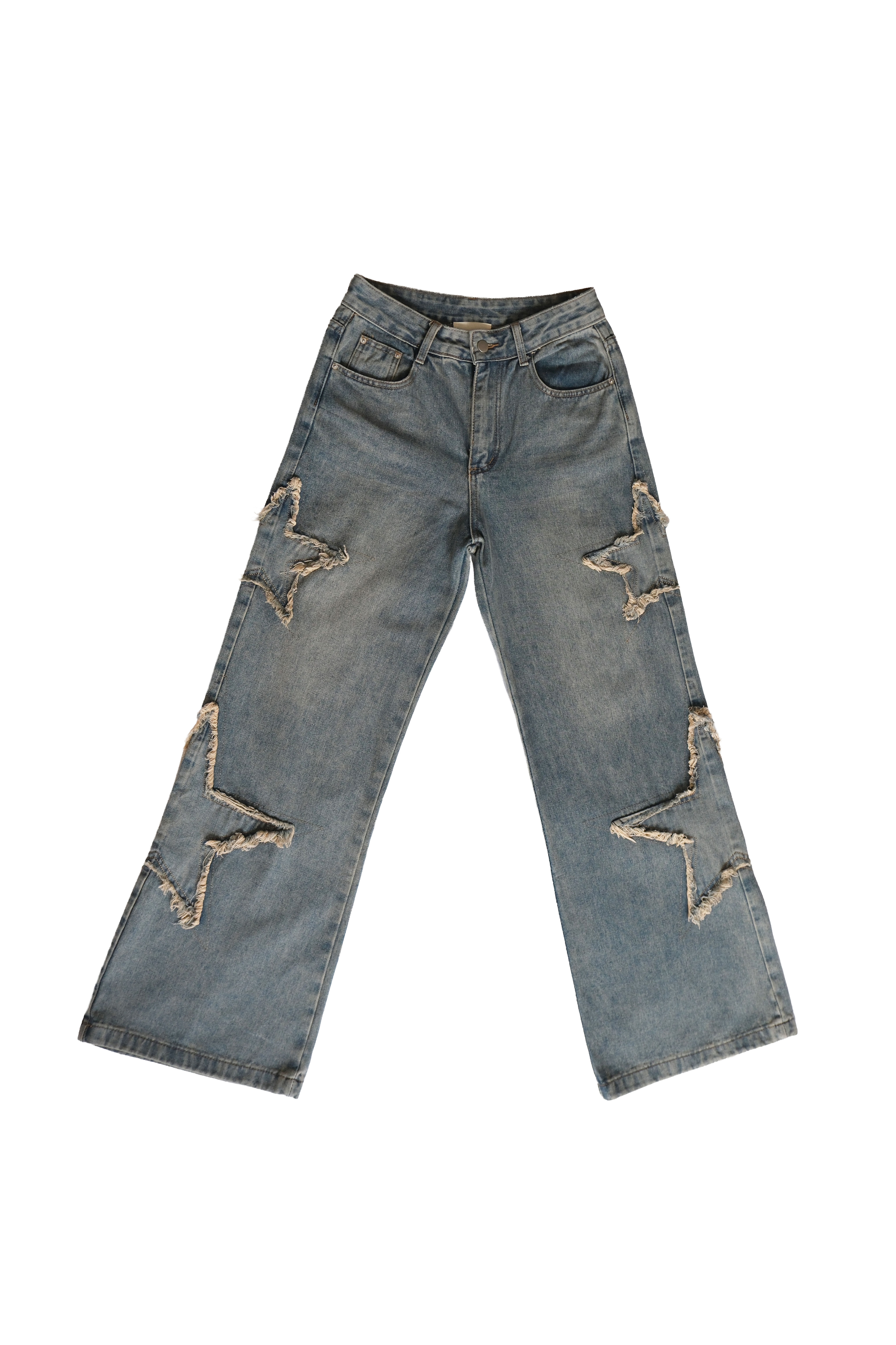 Light blue jeans with distressed star cutouts
