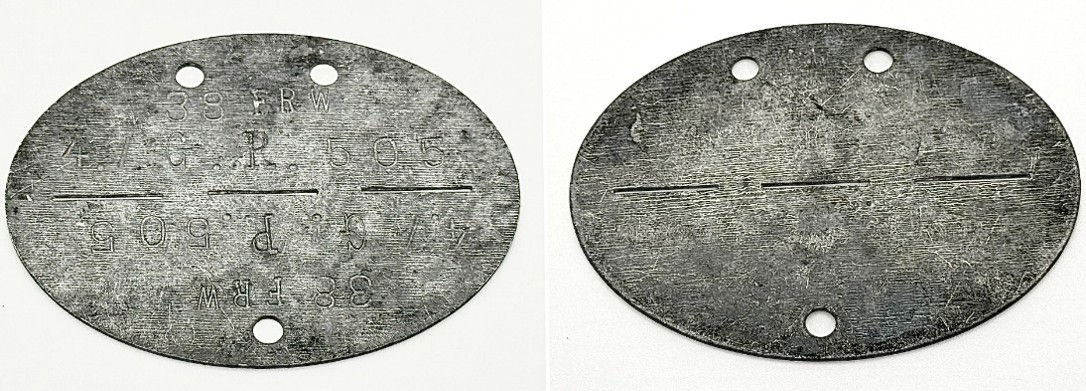 WW2 German Dog Tag: 38 FRW 4. /G.R.505