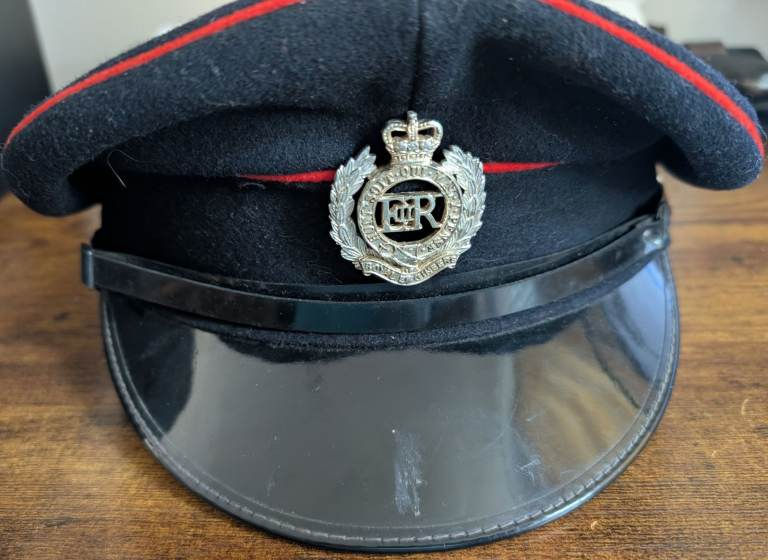 Royal Engineers Officers Peaked Dress Cap with ER Badge + Buttons & Strap