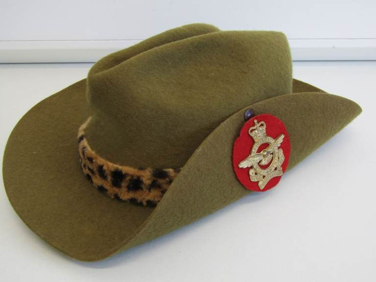 Reproduction WWII Era Khaki Wool Slouch Hat : Royal Canadian Air Force Cap Badge