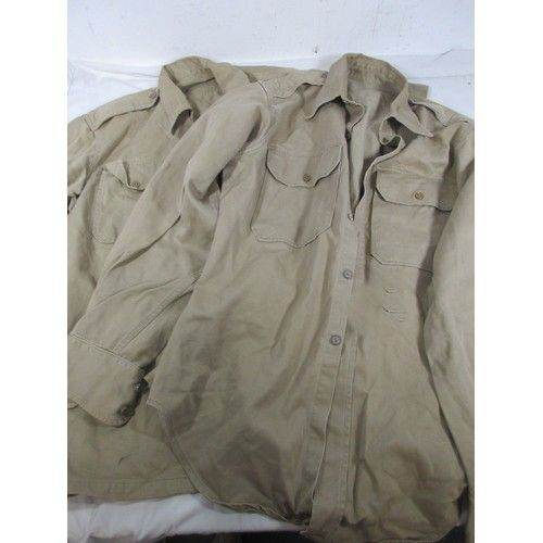 Vintage Pair (2x) 1950's US Army Shirts - Khaki Drill Cotton - 1x Short + 1x Lon