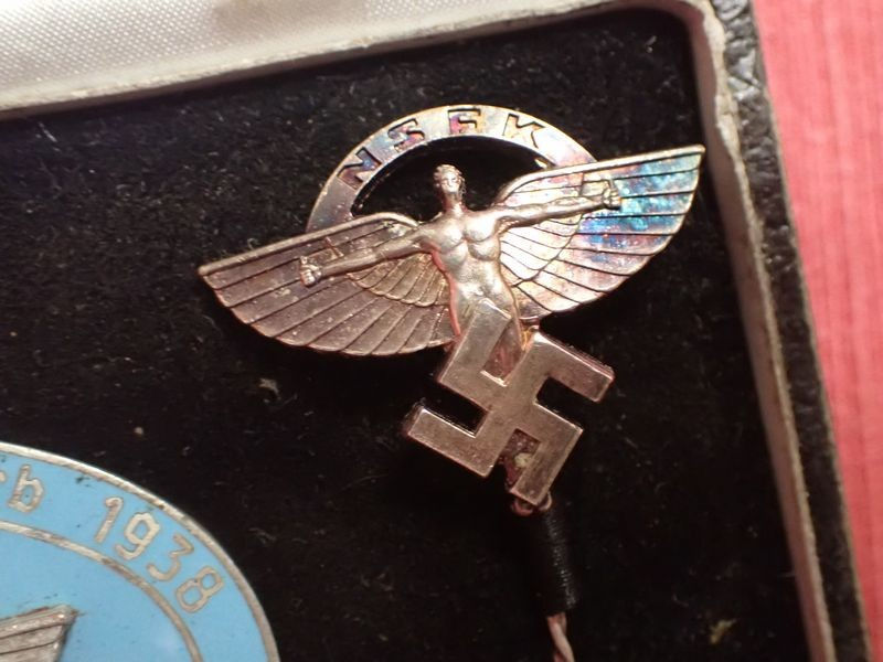 Thumbnail: Cased WW2 German 1938 NSFK badge with convex RZM-marked stick pin