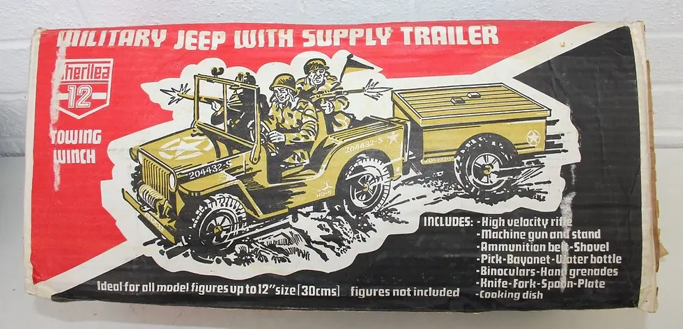 Thumbnail: Vintage Action Man Cherilea Military Jeep And Supply Trailer Boxed 1970's
