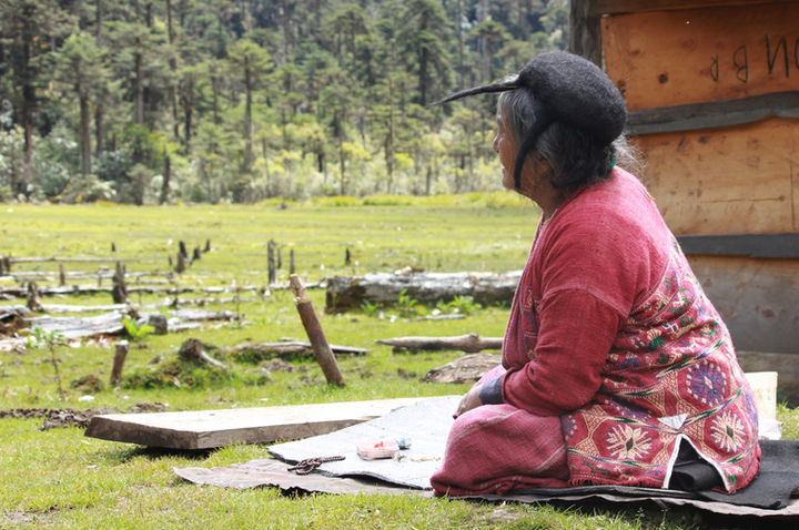 A Brokpa woman dressed in her traditional clothing