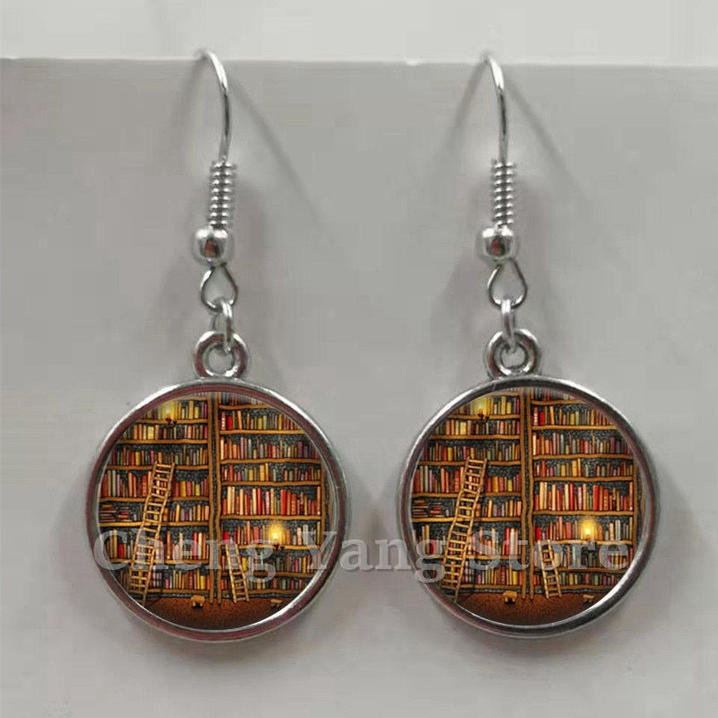 Thumbnail: Library Books Fun Earrings Retro Bookshelf