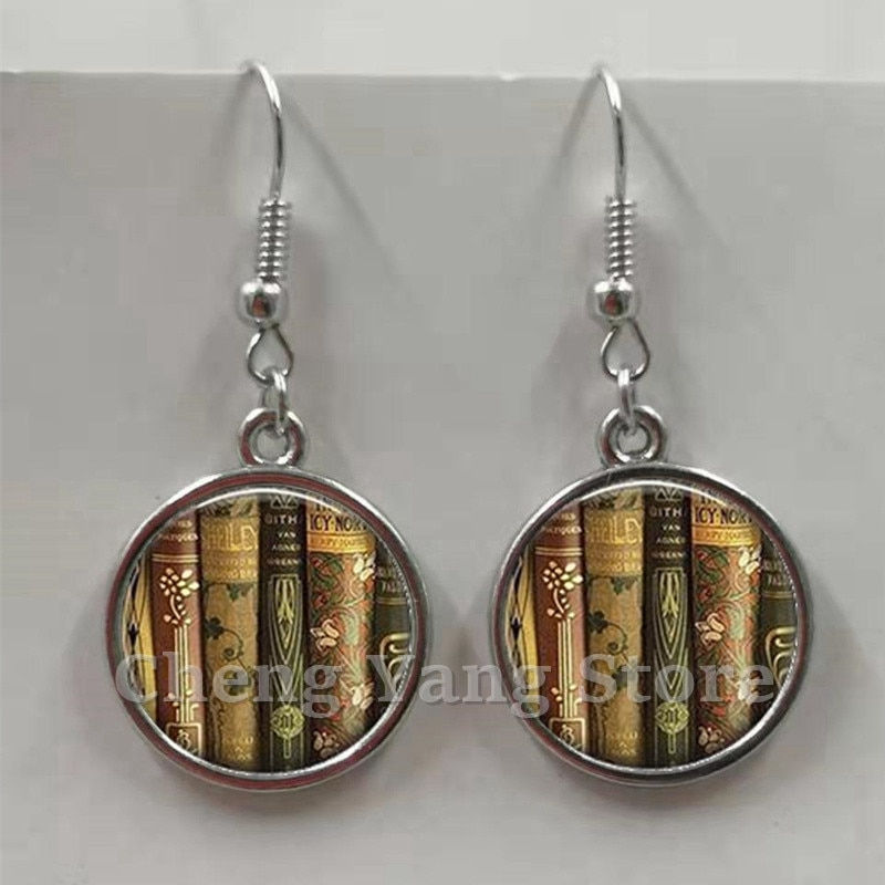 Thumbnail: Library Books Fun Earrings Retro Bookshelf
