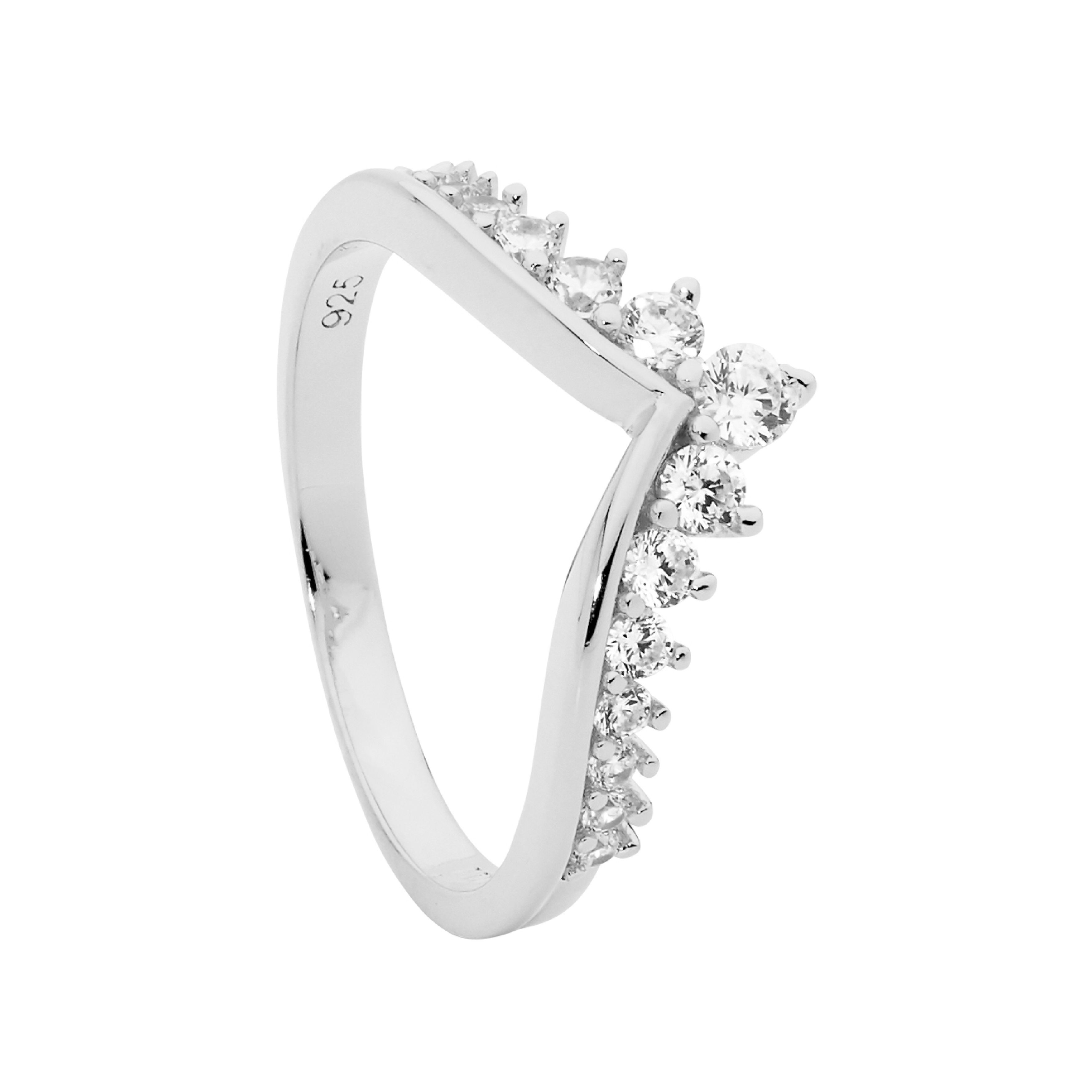 Sterling Silver Gradual Cubic Zirconia V Ring