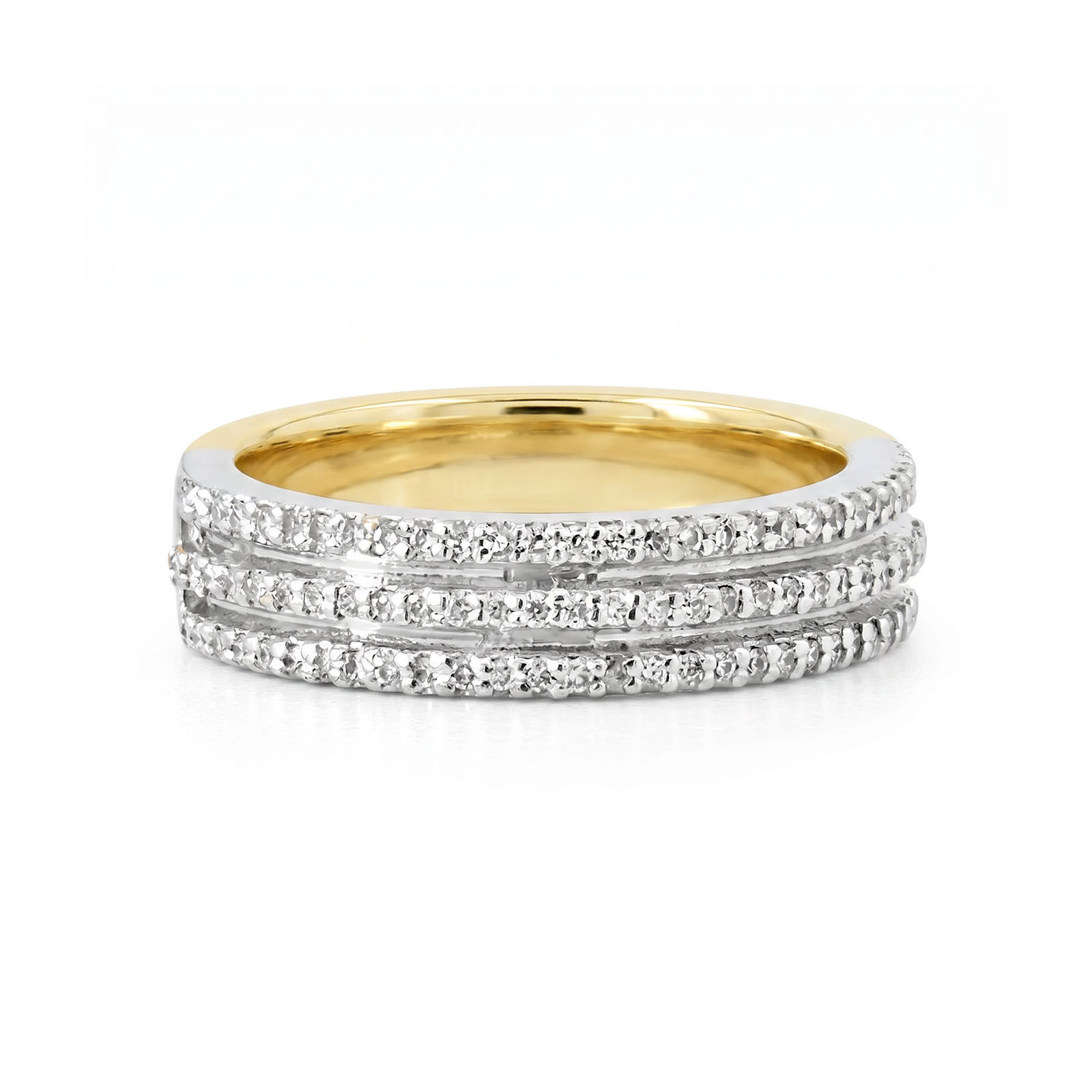 18ct Yellow & White Gold 3 Row Diamond Ring
