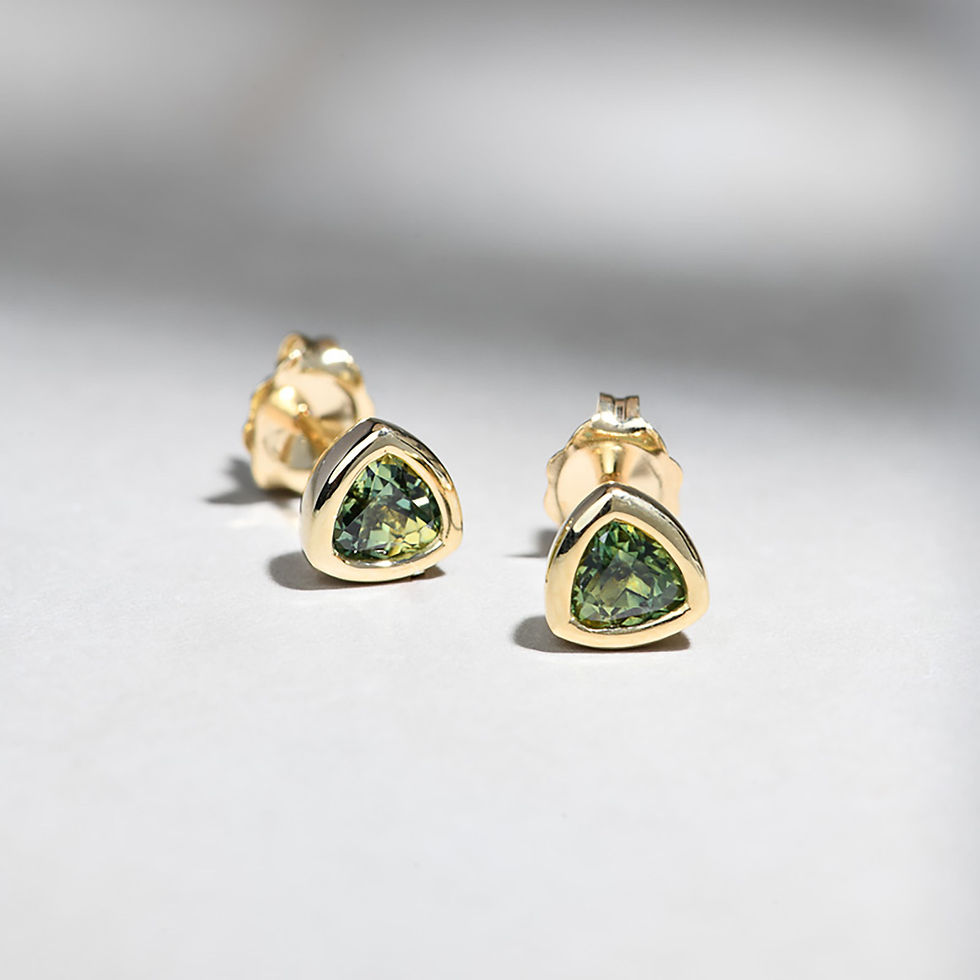 Adele Trilliant Green Sapphire Yellow Gold Earrings