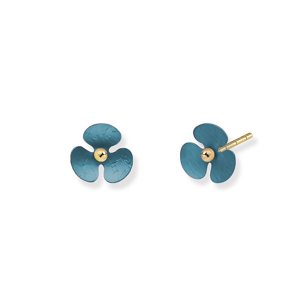 Sterling Silver Titanium Denim 3 x Leaf Flower Stud Earrings