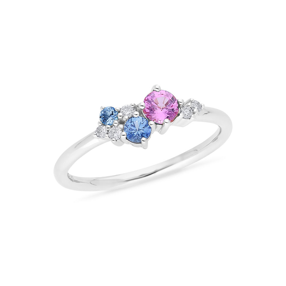 9c White Gold Ceylon Sapphire, Pink Sapphire and Diamond Dress Ring