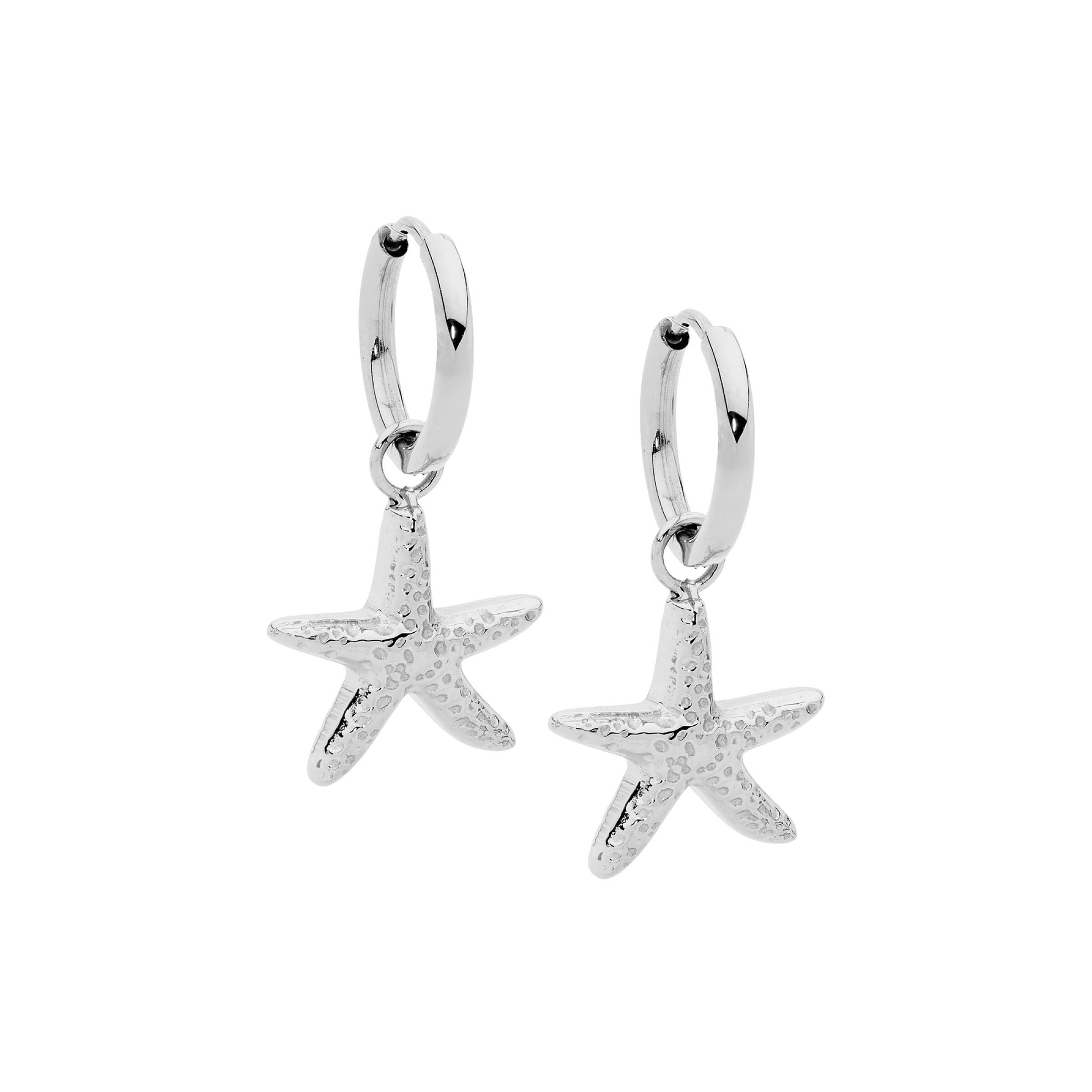 Stainless Steel Starfish Drop Hoop Earrings