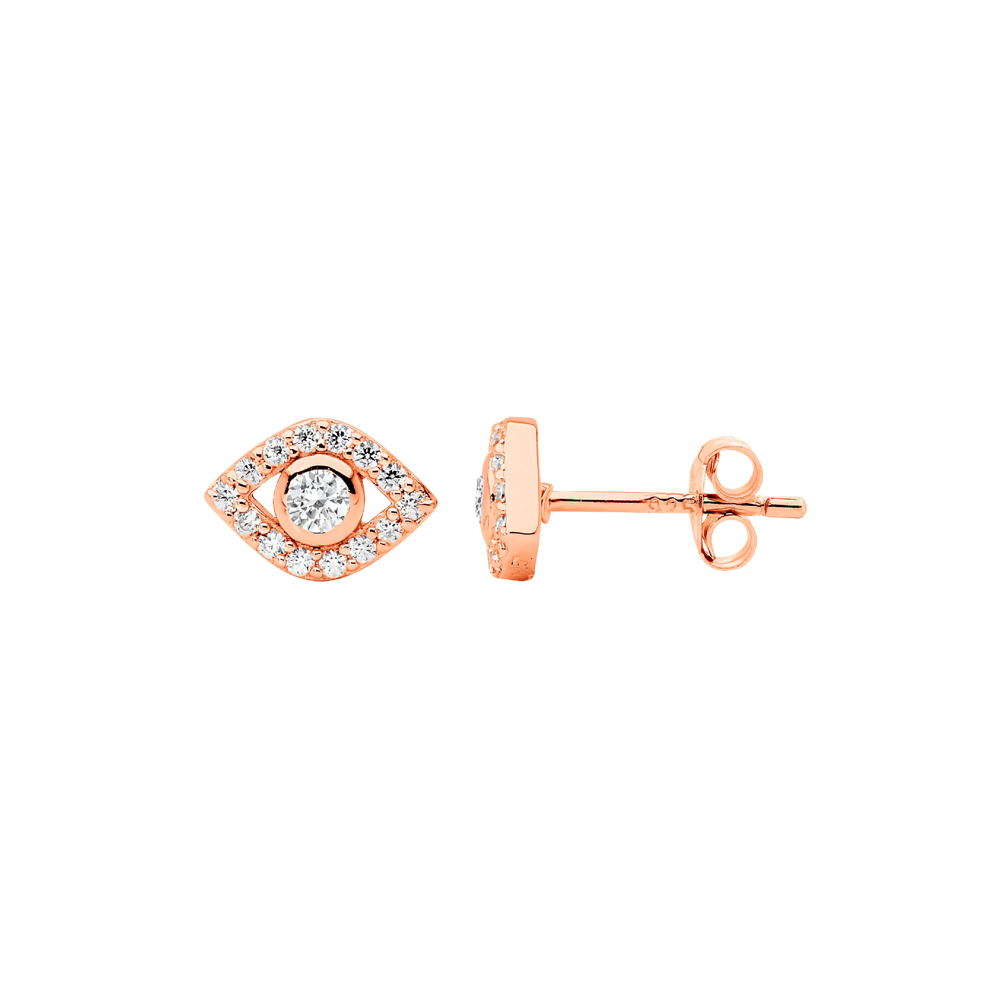 Ellani Sterling Silver Evil Eye Earrings with Rose Gold Plating