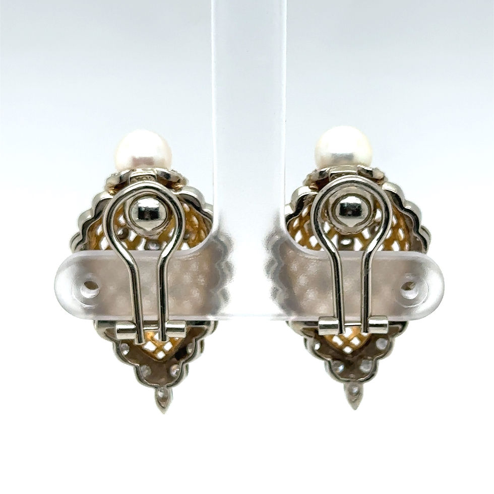Thumbnail: Vintage Diamond & Pearl Basket Weave Clip-On Earrings