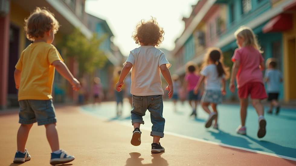 Eye-level view of a vibrant school playground filled with children playing