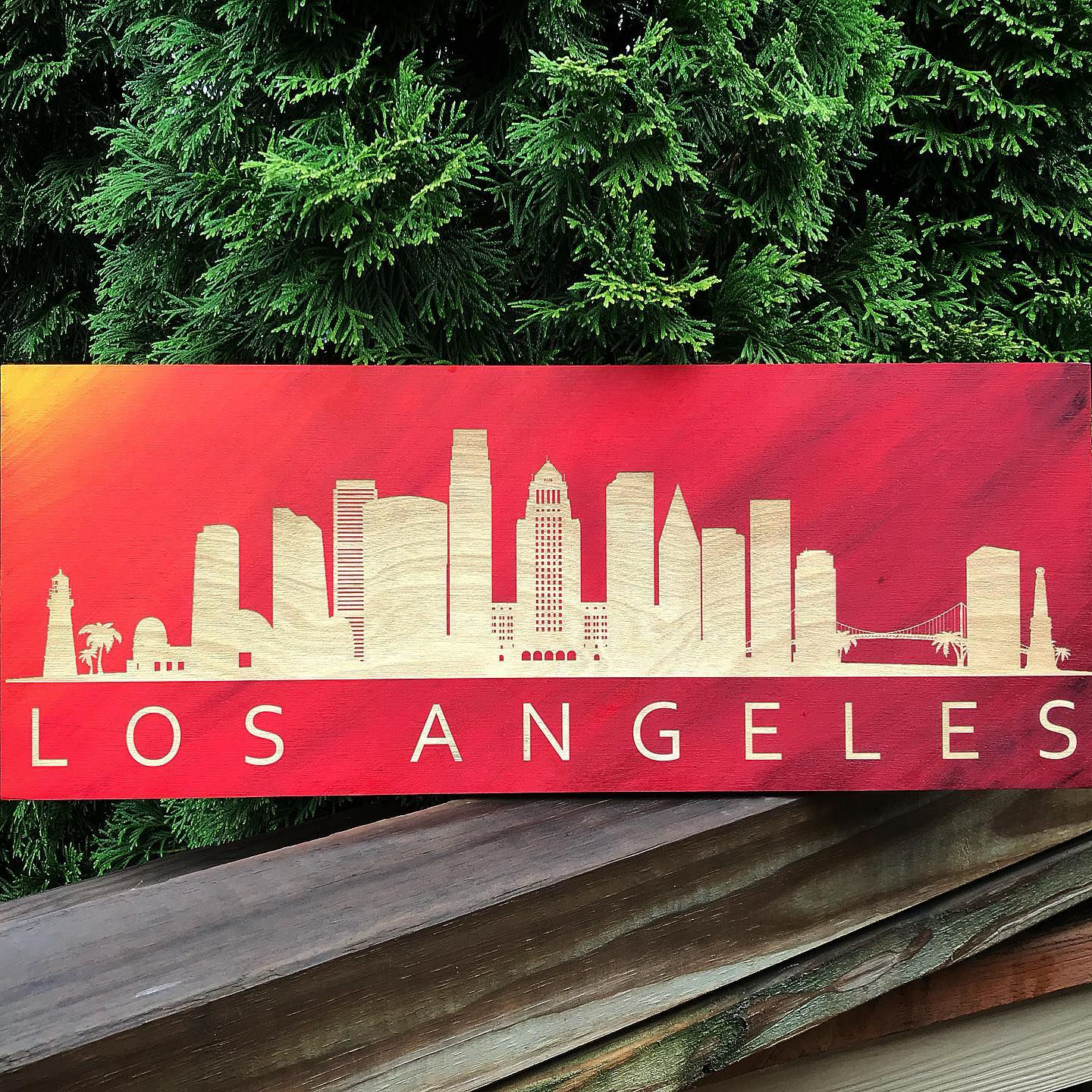 8x20 Inch Wood Engraved City Skyline (any color)