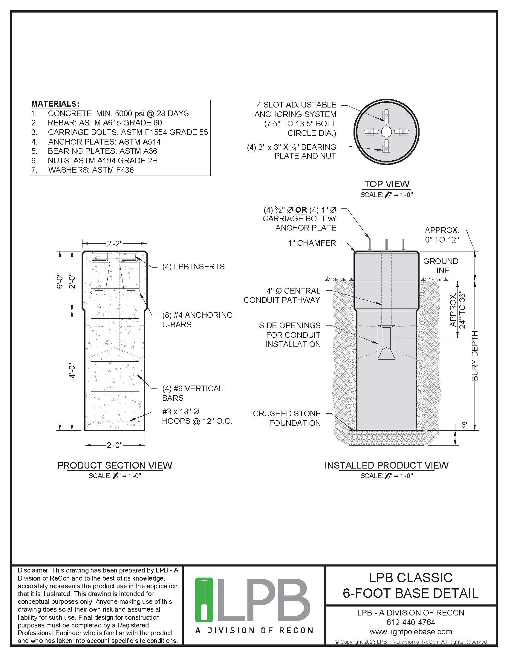 6 FT Pole Base Non-DOT