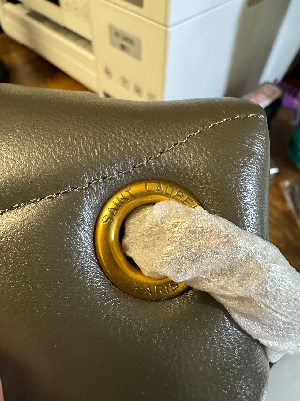 Thumbnail: Puffer, small, sage w/ gold hardware