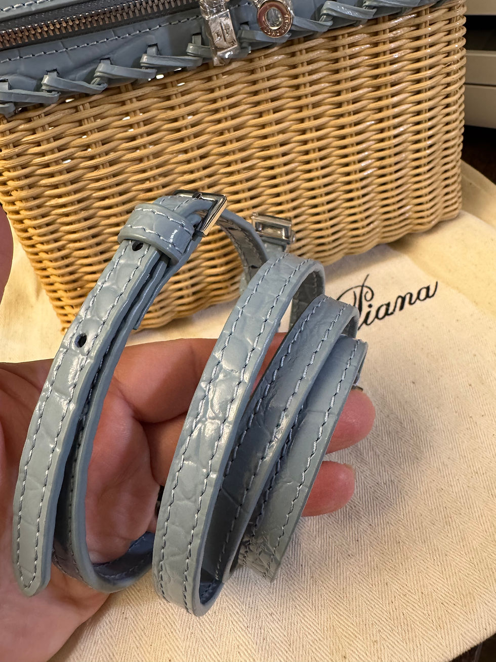 Thumbnail: Wicker Extra Pocket L19 picnic bag, crocs blue