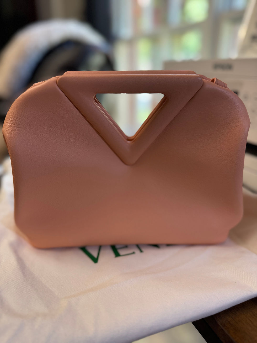 Thumbnail: Calfskin Small The Point Triangle Bag, peachy