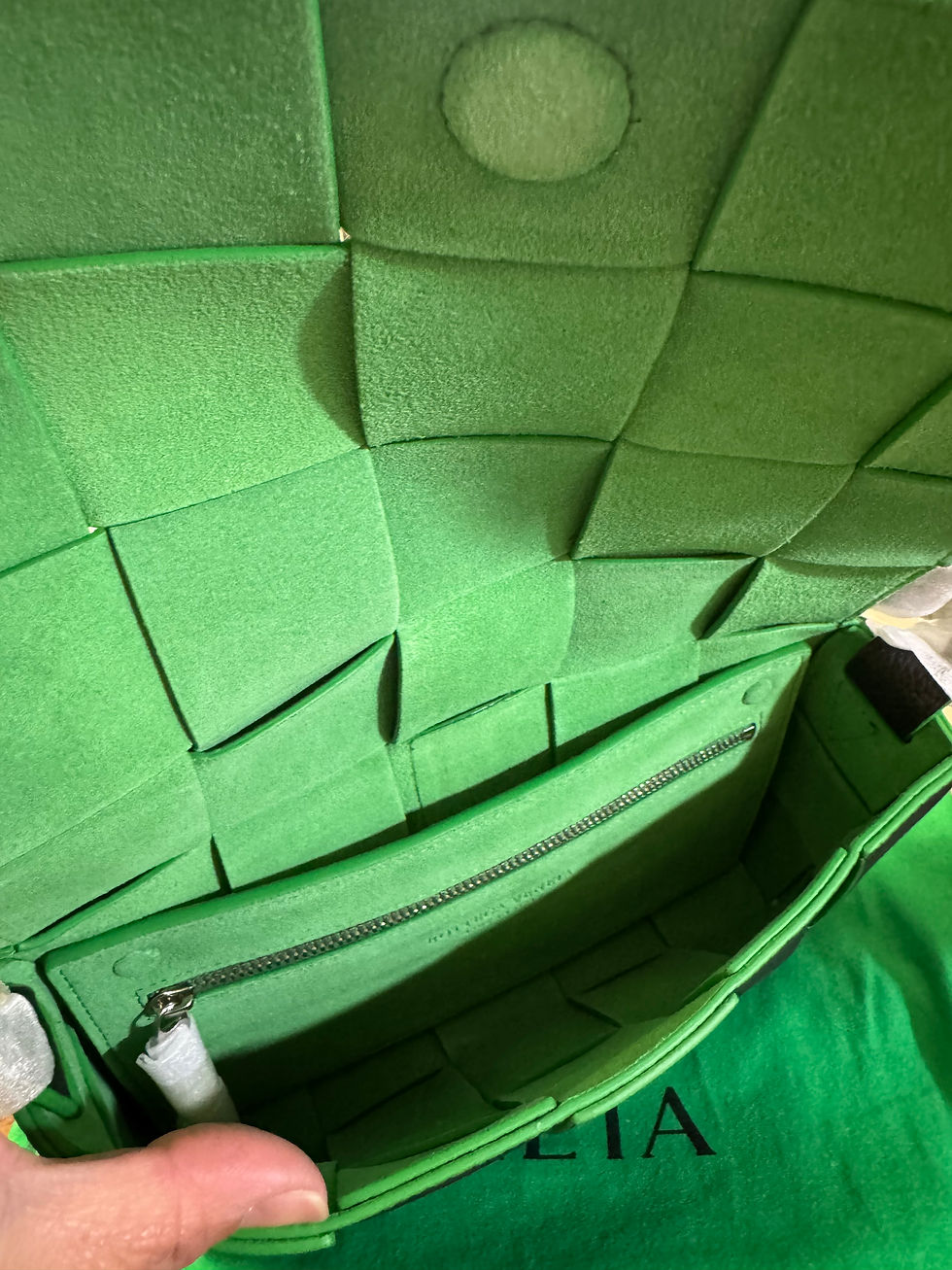 Thumbnail: Leather Cassette bag, black w/ green interior 