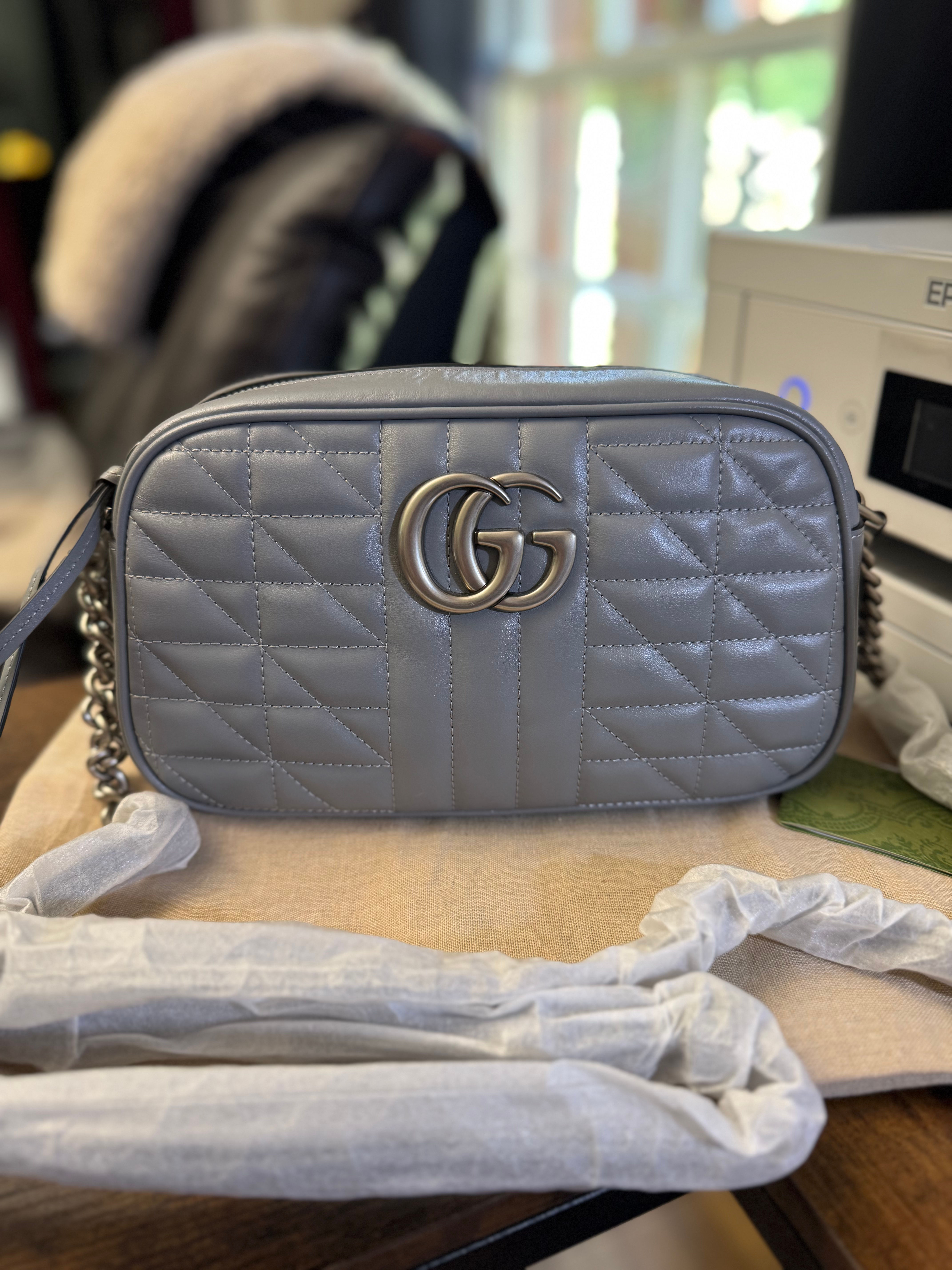 Marmont Aria, matelasse gray w/ silver hardware 