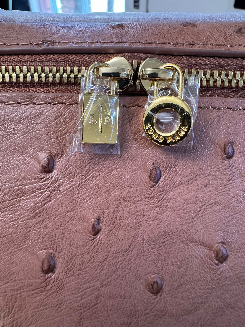 Thumbnail: Extra Pocket mini pouch in ostrich leather, cognac/sun gold
