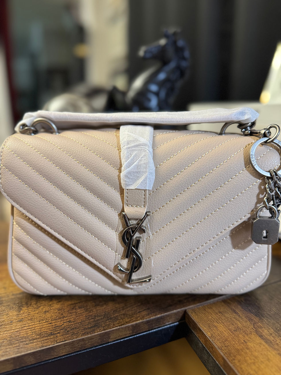 Thumbnail: College bag, apricot w/ silver hardware 