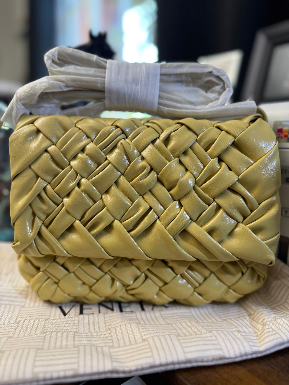 Thumbnail: Leather Rumple sling bag, small, mustard 
