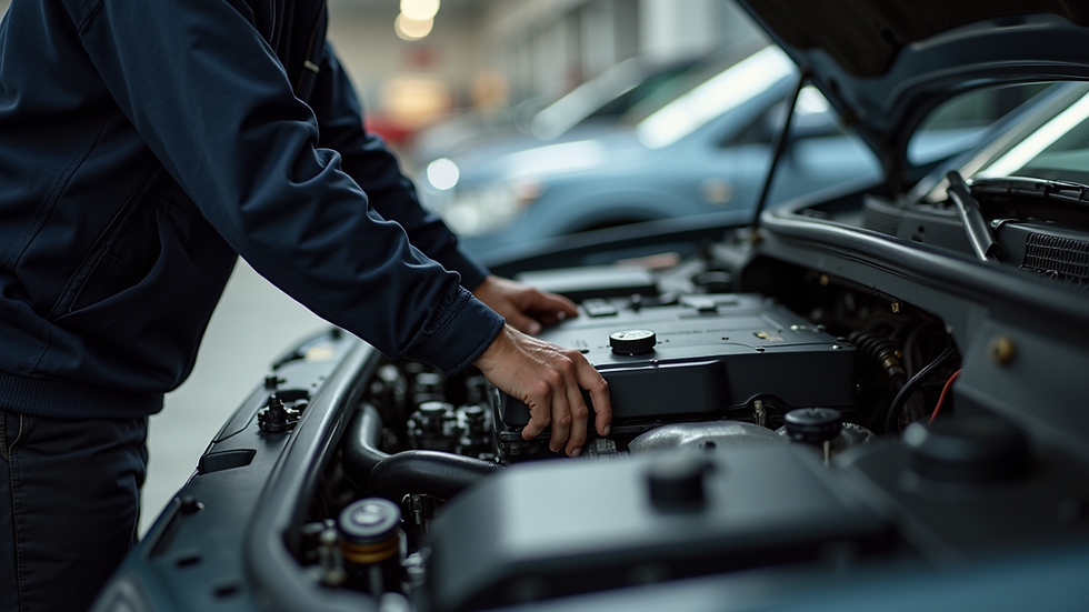 Close-up view of a mechanic checking an engine