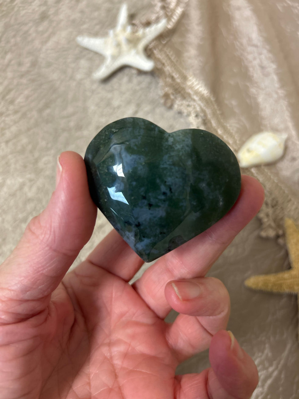 Moss Agate with Druzy Crystal Heart