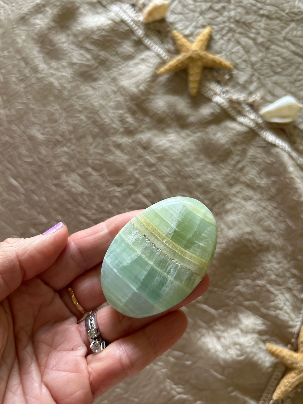 Pistachio Green Calcite Crystal Palmstone