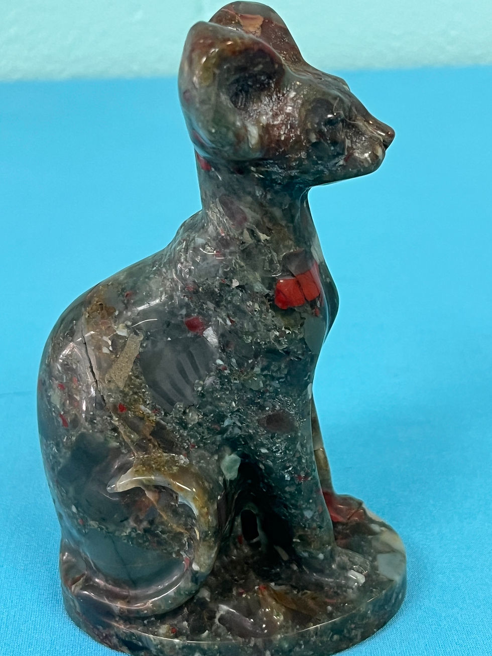 Thumbnail: African Bloodstone Sphynx Cat Carving
