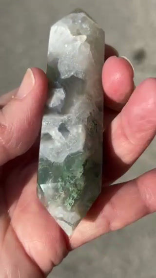 Thumbnail: Double Terminated Moss Agate with Druzy Crystal Tower