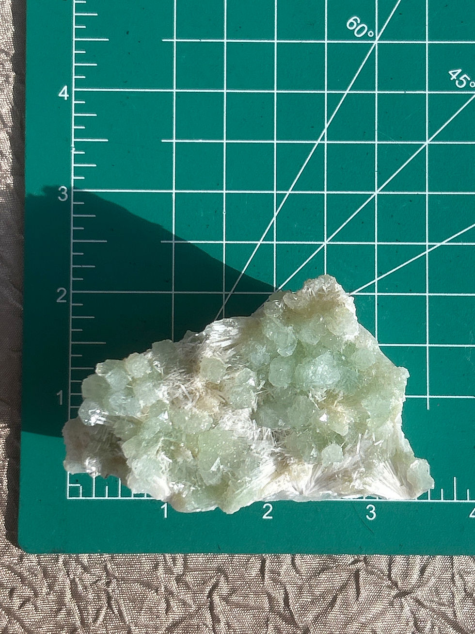 Thumbnail: Green Apophyllite with  Scolecite  on Matrix Specimen