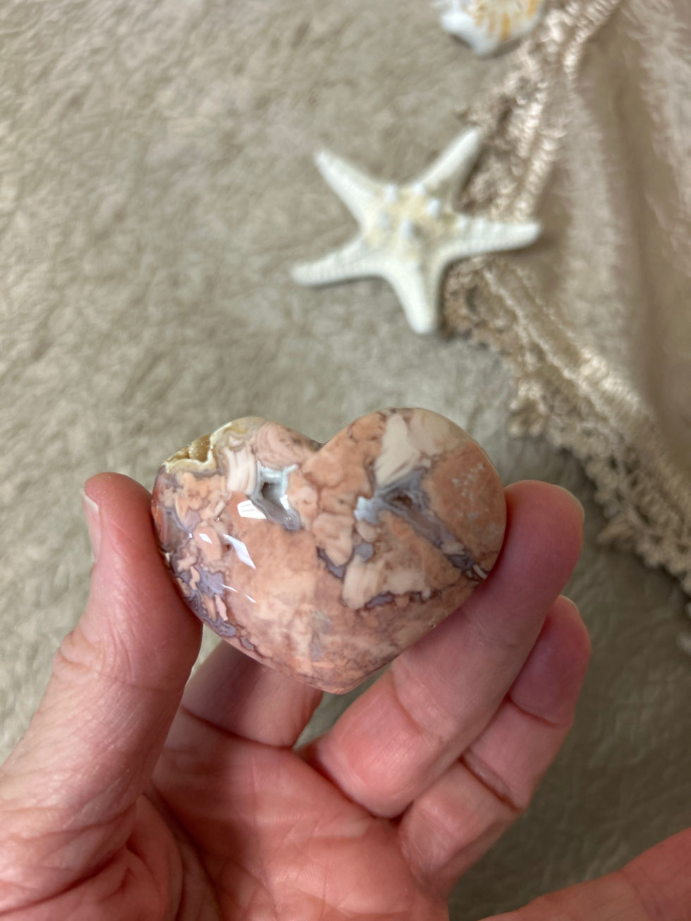 Pink Sakura Agate Heart with Druzy