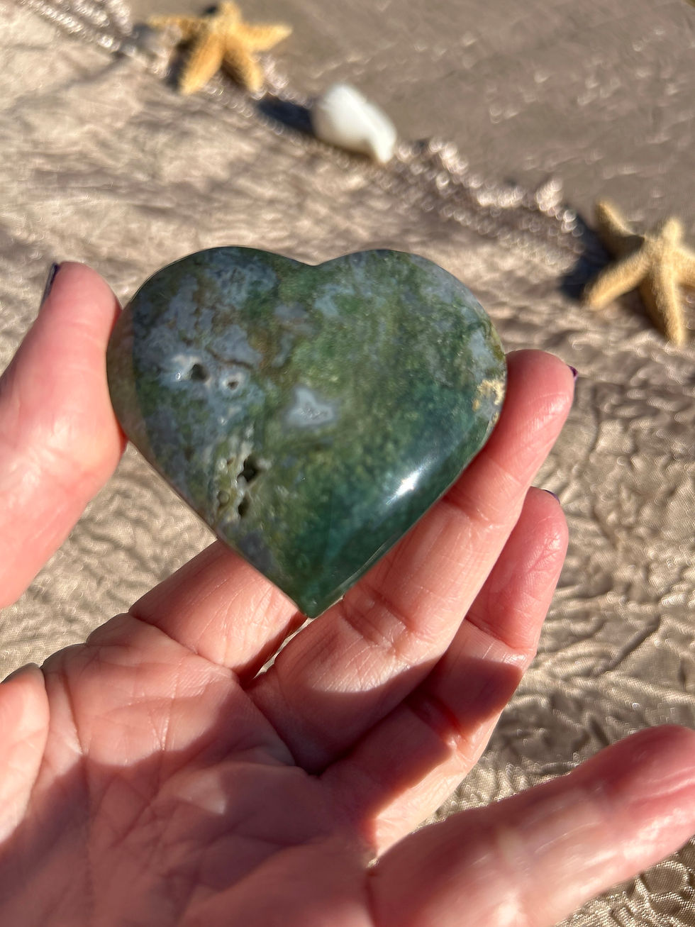Moss Agate with Druzy Crystal Heart