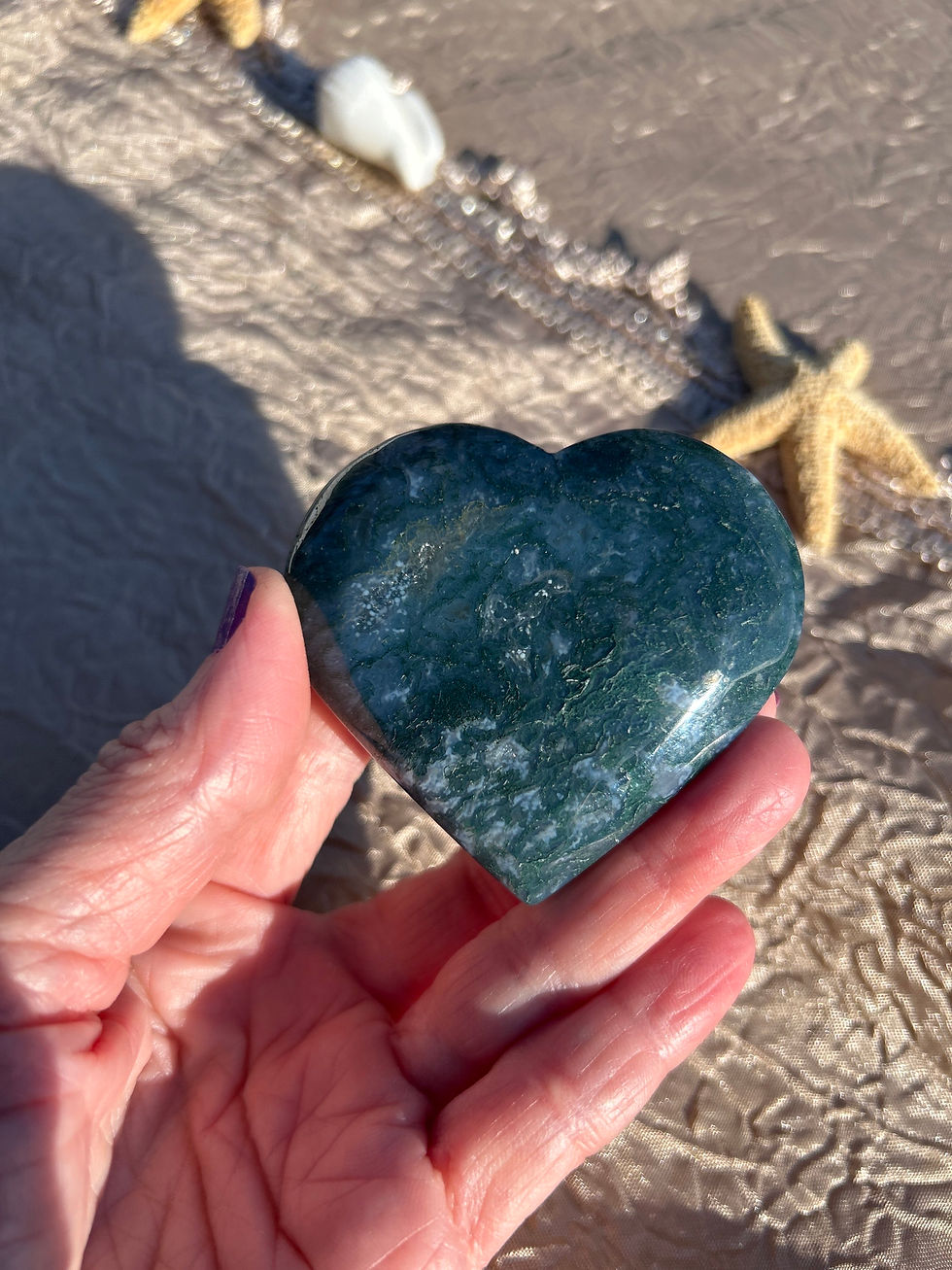 Moss Agate with Druzy Crystal Heart