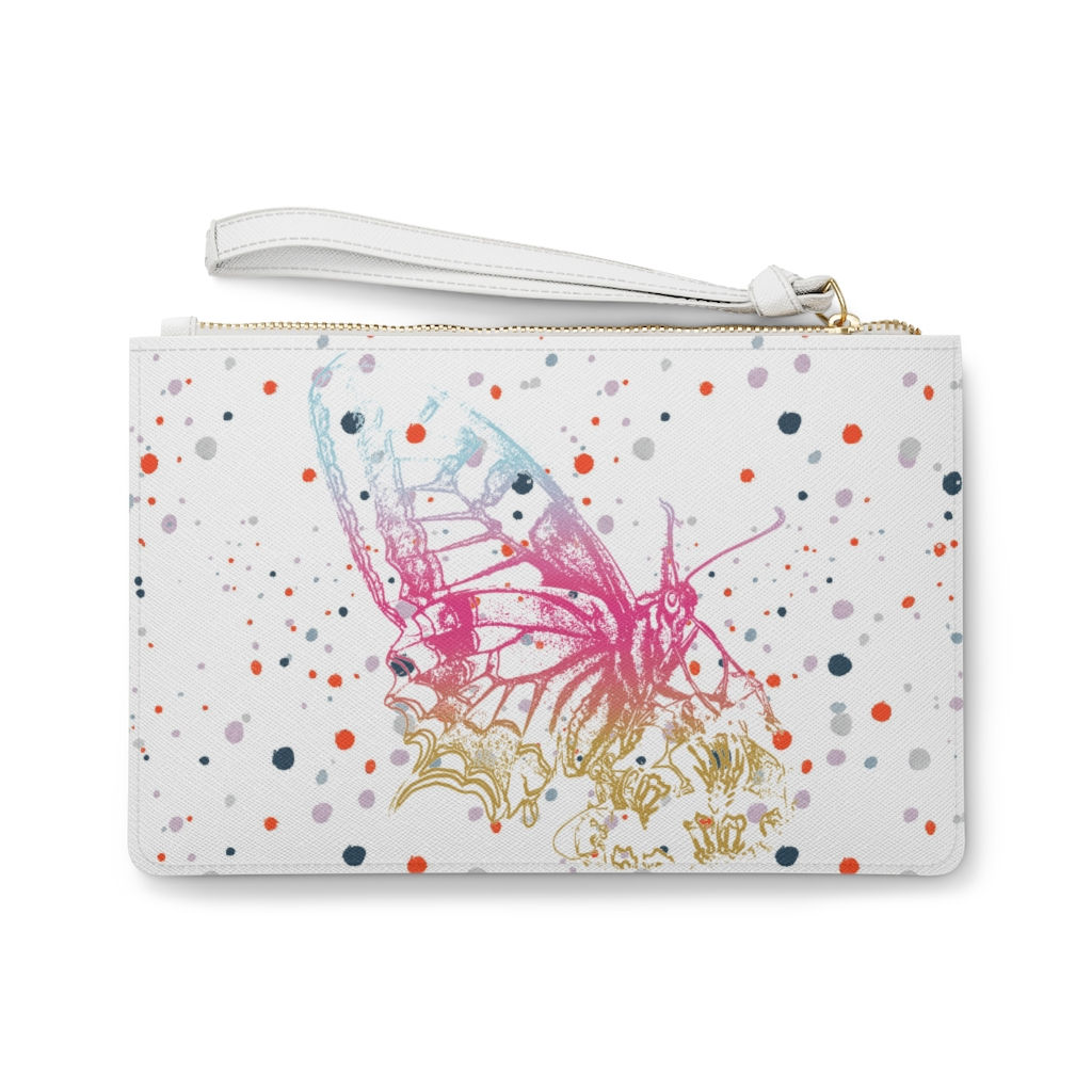 Butterfly Dots Vegan Leather Clutch Bag-Women Bag-Makeup Bag-Cosmetic Bag