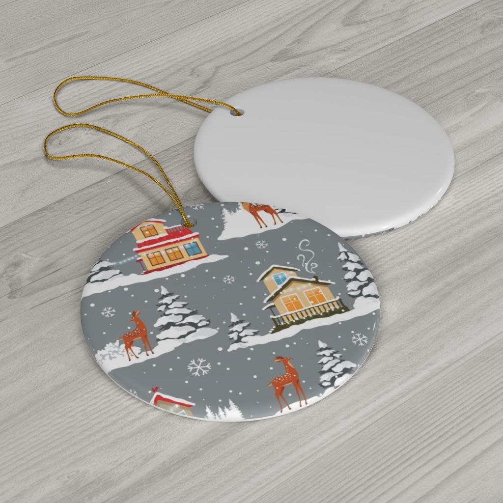 Snowy Christmas One Sided Print Ceramic Ornament-Christmas Light-Christmas Tree