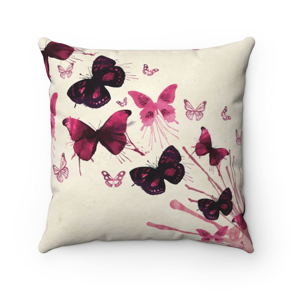 Red & Black Butterflies Square Pillow-Living Room-Bedroom-Patio Pillow
