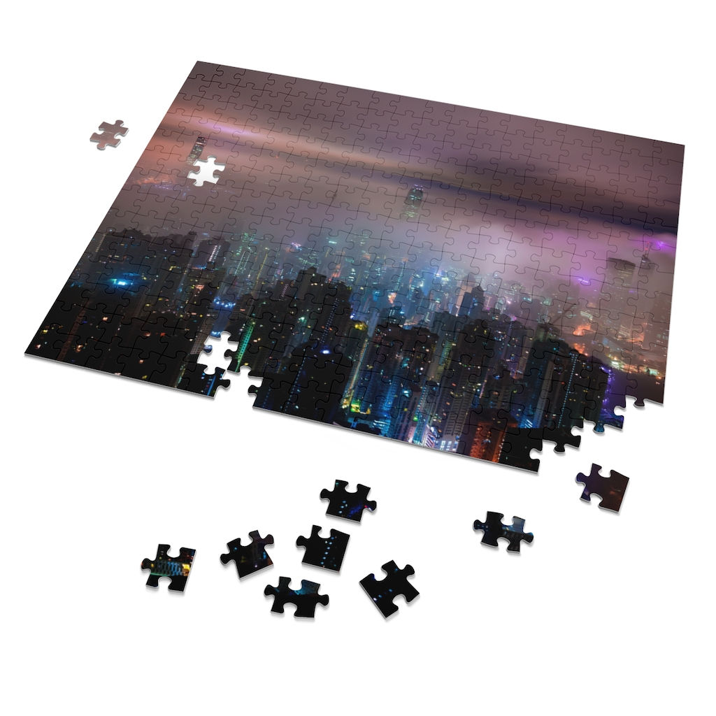 Hong Kong Night Mist Skyscrapers Jigsaw Puzzle-Night Life