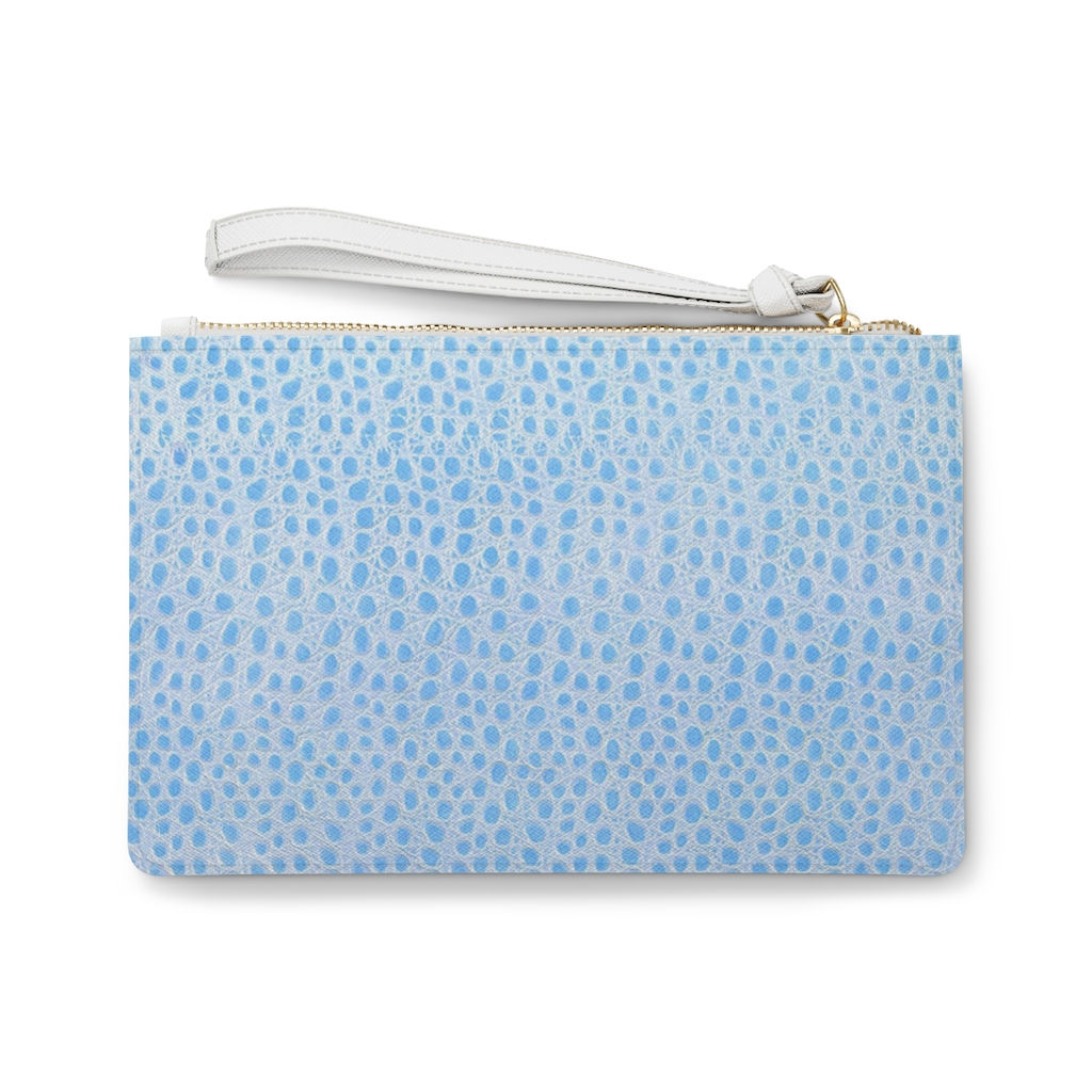 Light Blue Snakeskin Print Vegan Leather Clutch Makeup Cosmetic Bag-Animal Print