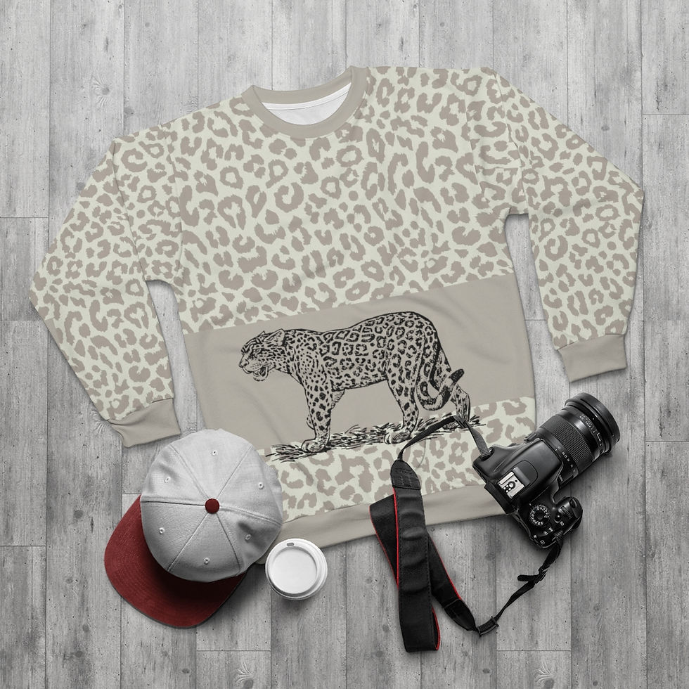 Miniaturbild: Beige Leopard Athletic Streetwear Sweatshirt-Animal Print-Gift For Animal Lovers