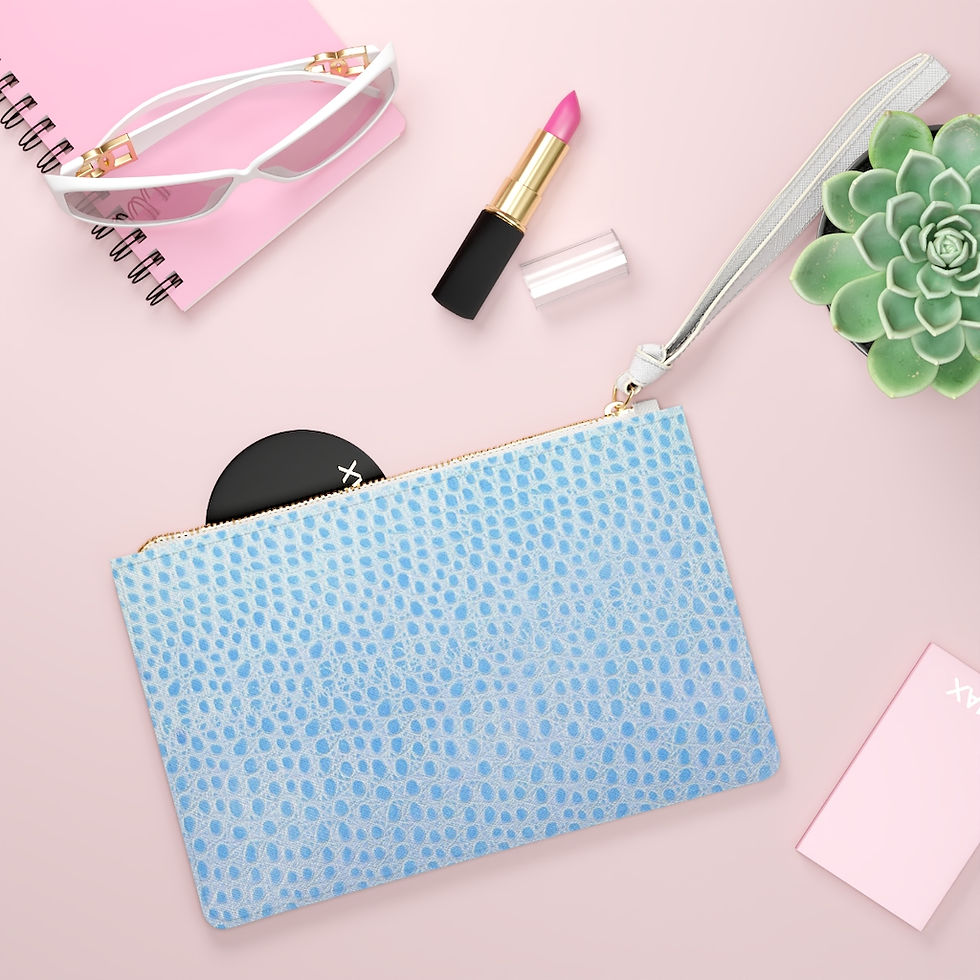 Thumbnail: Light Blue Snakeskin Print Vegan Leather Clutch Makeup Cosmetic Bag-Animal Print