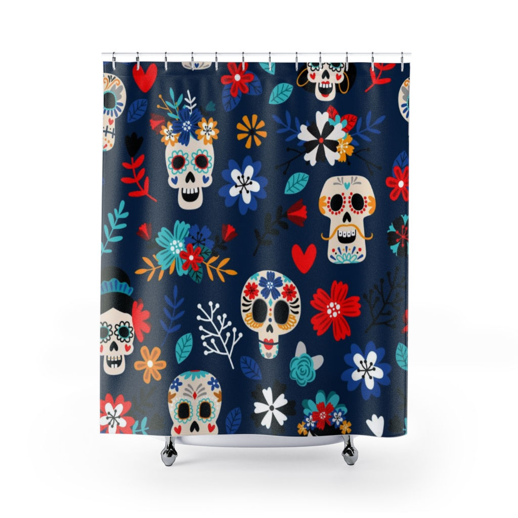 71" x 74" Day of The Dead-Sugar Skull Shower Curtain-Bathroom Decor