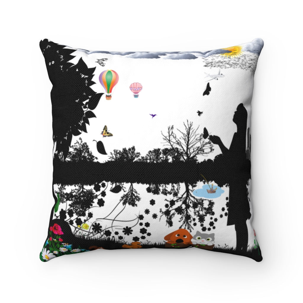 Girl on the lake Spun Polyester Square Pillow-Gift For Her-Living Room Pillow 