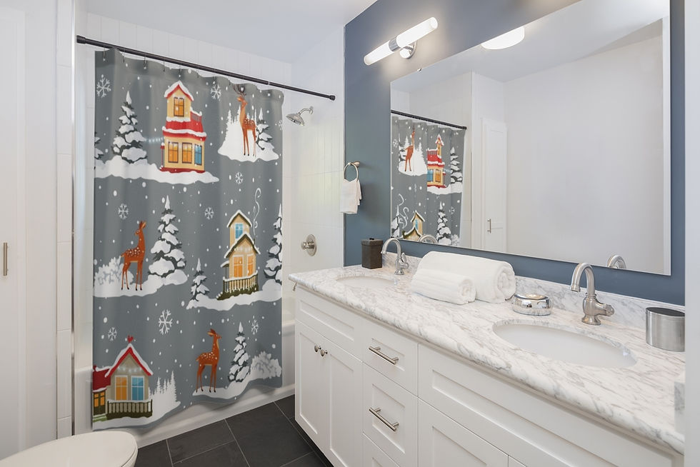 Thumbnail: 71" x 74" Grey Holiday Shower Curtain-Bathroom Decor-Rain Deer's-Christmas Tree