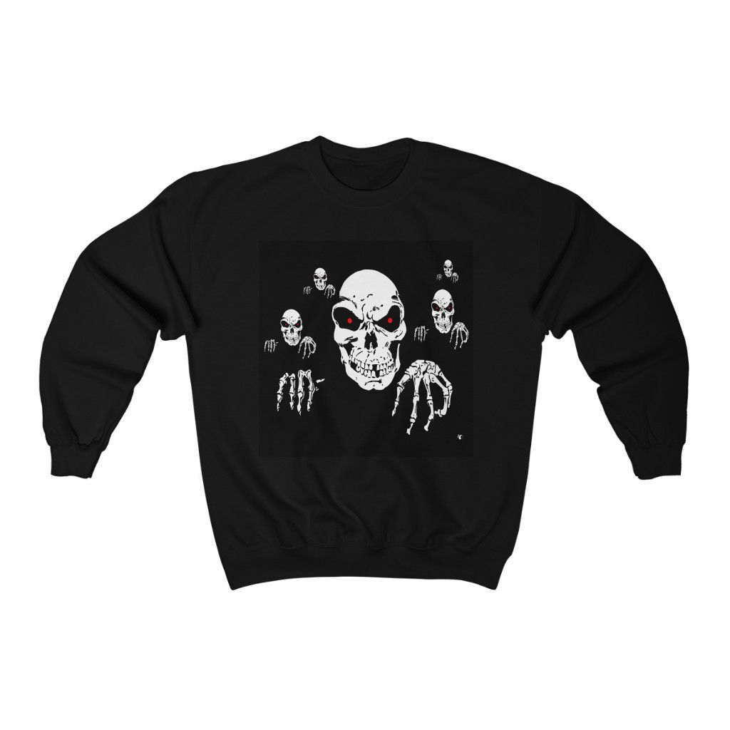 Unisex Skull Headed Crewneck Sweatshirt-Skeleton-Horror-Skull Art