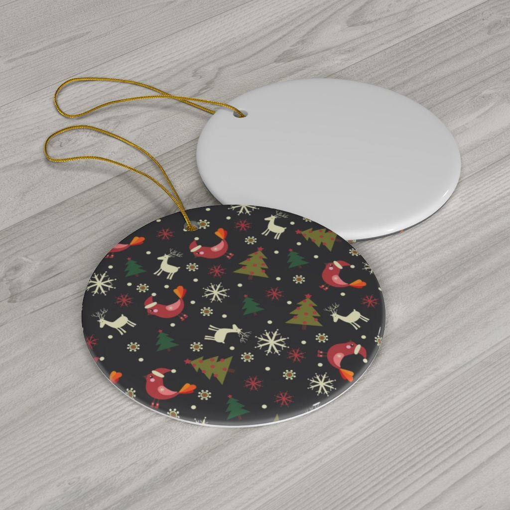 Christmas Novelty One Sided Print Ceramic Ornament-Christmas Light-Xmas Tree